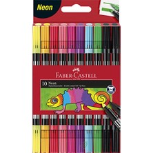Faber-Castell Çift Uçlu Neon Keçeli Kalem, 10 Renk, Ince ve Kalın Uçlu, Dayanıklı Parlak Renkler, Su Bazlı Mürekkep