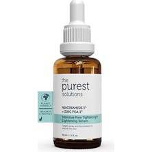 The Purest Solutions, Gözenek ve Siyah Nokta Karşıtı, Sivilce Önleyici Niacinamide Cilt Bakım Serumu 30 ml (Niacinamide 5% & Zinc Pca 1%)