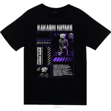 stonedfame Naruto - Kakashi Hatake - Anime Baskılı Unisex %100 Pamuk Siyah T-Shirt