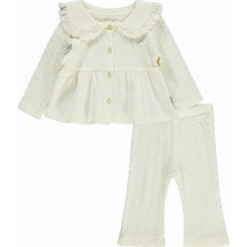 Lüks Kumru Tekstil Yakası Fistolu Zincir Desenli 2 Li 6-18 Ay Takım - Ekru