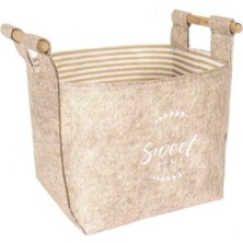 Tuba Toptaş Keçe Tahta Saplı Düzenleyici Sepet - Çok Amaçlı Saklama Organizer Kutu Mini Kahverengi