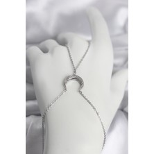 Bsre Pirinç Hilal Figürlü Zirkon Taşlı Kadın Şahmeran (Gümüş Renk)