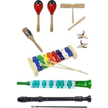 Midex Örf Aletleri Seti Under Paket-3 Marakas Zil Çubuk Ksilofon Melodika Flüt (8 Parça)