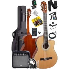 X50-EQ-AMP Profesyonel Masif Ağaç Amfili Elektro Klasik Gitar Seti Üst Segment