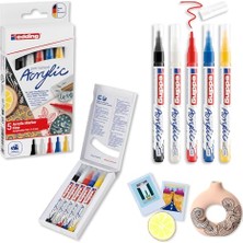 Edding 5300 Akrilik Markör 5'li Set, Temel Renkler, 5 Akrilik Boya Kalemi Seti, Ince Yuvarlak Uç 1-2 mm