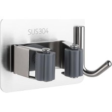 Kyrotech Yapışkanlı Paslanmaz Çelik Süpürge ve Paspas Tutucu 304 Kalite Çelik Mop Tutucu, Delme Gerektirmez, Duvar Tipi Organizer Askı Kancası, Kaymaz Silikon Tutuş, Banyo, Mutfak, Bahçe, Garaj Için