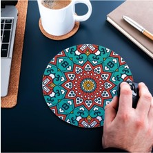 Tuba Toptaş Renkli Mandala Tasarımlı Yuvarlak Mouse Pad - Mousepad - Mouse Pad - Fare Altlığı