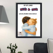 Hediye Vakti Kişiye Özel Çocukluk Fotoğrafı Sulu Boya Tablo – Isimli ve Tarihli Sök-Tak Çerçeve