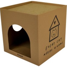 Karton Kedi Evi ve Tırmalama Kutusu, Çift Fonksiyonlu, 32X32X32 Cm, Kedi Tırmalama ve Dinlenme Alanı