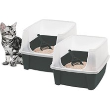 , Kedi Tuvaleti, Kapalı Kedi Tuvaleti, Kürek, G 48,5 x D 38 x Y 30 Cm, 2'li Set, Clh-12, Gri