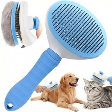 Kendini Temizleyen Kedi Köpek Tarağı - Basma Tuşu Mekanizmalı Otomatik Temizlenen Tüy Toplama Fırçası - Cilt Dostu Çelik Iğne - Kaymaz Ergonomik Sap - Uzun Kısa Tüyler Için - Mavi