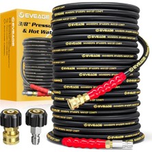 3/8 "basınçlı Yıkama Hortumu 100 Ft, 4800PSI Sanayi Sınıfı Çelik Tel Örgülü ve Sentetik Kauçuk Ceket, Kink Dayanıklı Sıcak ve Soğuk Su Max 266 ° F Güç Yıkama Hortumu, 2 Adet M22 14MM Adaptör