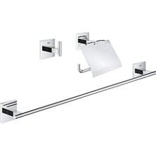 Grohe Start Cube Quickfix Üçlü Banyo Aksesuar Seti | Uzun Havluluk (558MM), Tuvalet Kağıtlığı(Kapaklı), Bornoz Askısı | Duş/banyo Aksesuarları | Krom | 41124000