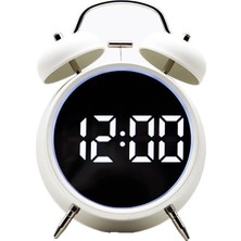LED Ekranlı Analog Alarmlı Masa Saati Çalar Saat Pil Dereceli Çift Alarmlı Dijital Saat Beyaz