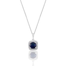 Söğütlü Silver Gümüş 925 Ayar Safir Taşlı Zirkon Pırlanta Montürlü Kolye