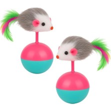 Kedi Oyuncağı 2’li Set – Devrilmez Tabanlı Tüylü Fareli Denge Topu – Kediler Için Interaktif Eğlenceli Oyuncak – Hareketli ve Renkli – 14 x 8 cm – 2 Adet