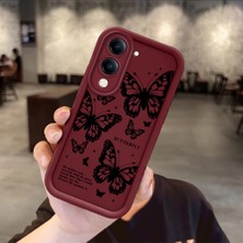 HONTINGA Vivo Y04 ile Uyumlu Kılıfı Düşüme Önleyici Basitlik Anti Düşme Kamera Korumali Kelebek Bordo Desen Yumuşak Silikon Telefon Kılıfı Kadın ve Erkek Için Uygundur K2-7232