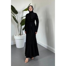 Merven Akyüz Lunessa Omzu Gül Detay Abiye Siyah