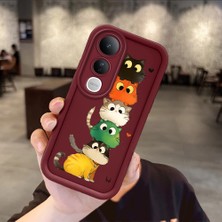 HONTINGA Vivo V50 Lite ile Uyumlu Kılıfı Düşüme Önleyici Basitlik Anti Düşme Kamera Korumali Kedi Bordo Desen Yumuşak Silikon Telefon Kılıfı Kadın ve Erkek Için Uygundur K2-7154