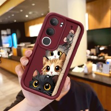 HONTINGA Vivo Y19S ile Uyumlu Kılıfı Düşüme Önleyici Basitlik Anti Düşme Kamera Korumali Kedi Bordo Desen Yumuşak Silikon Telefon Kılıfı Kadın ve Erkek Için Uygundur K2-7154