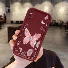 HONTINGA iPhone x ile Uyumlu Kılıfı Düşüme Önleyici Basitlik Anti Düşme Kamera Korumali Kelebek Bordo Desen Yumuşak Silikon Telefon Kılıfı Kadın ve Erkek Için Uygundur K2-7049
