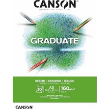Mezun Beyaz Çizim 160 Gsm A3 Kağıt, Hafif Taneli, Tampon Yapıştırılmış Kısa Taraf, 30 Parlak Beyaz Çarşaf, Öğrenci Sanatçılar Için Ideal