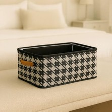 Deconox Raf Düzenleyici, Katlanabilir Kıyafet Organizeri, Çelik Destekli Kazayağı Desenli Kumaş Çok Amaçlı Saklama Kutusu, Dolap Içi Çekmece Düzenleyici, Gri (45X25X20CM)