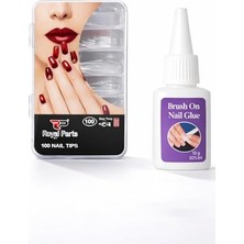 100 Adet Abs Takma Tırnak Ucu Seti, 10 G Fırçalı Tırnak Yapıştırıcısı, Doğal Şeffaf, Dayanıklı, Kolay Uygulama, Profesyonel Manikür ve Protez Tırnak Kullanımı Için Uygun Set (Şeffaf)