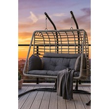 Kalyon Home Salina Çift Kişilik Bahçe Salıncağı Balkon Salıncağı Ayaklı Salıncak Gri Sentetik Rattan 200 cm