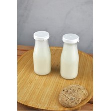 Qualitev 2 Adet Beyaz Plastik Kapaklı Cam Şişe 200 ml Şeffaf Sürahi Süt, Ayran, Su, Limonata Meşrubat Şişesi
