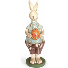 Pitaya Sanat Dekoratif El Yapımı Seramik Tavşan Figürü - Paskalya Yumurtalı Büyük Boy Biblo 24 cm