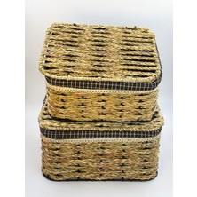 2'li Kapaklı Hasır Sepet – Oyuncak Kutusu, Elbise ve Havlu Saklama Sepeti, Bez Astarlı Doğal Hasır Kutu, Dekoratif ve Fonksiyonel Saklama Çözümü, Şık ve Dayanıklı Tasarım (Bez Kapak)