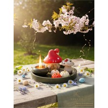 Nura Co El Yapımı Uğur Böcekli Mantar Ev Dekor Seti, Mumluk, Mini Balkabağı Figür