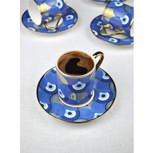 Qualitev 2 Kişilik Porselen Nazar Göz Kahve Fincan Takımı Seti 90ML Nazar Boncuğu