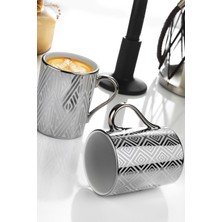 Kütahya Porselen 2 Adet Modern Desenli Mug Bardak Platin Porselen Beyaz Şık Sunum