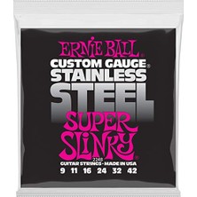 Ernie Ball Süper Slinky Paslanmaz Çelik Yara Elektro Gitar Telleri, Ölçü 9-42