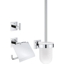 Grohe Start Cube Quickfix Üçlü Tuvalet Aksesuar Seti, Tuvalet Kağıtlığı, Tuvalet Fırçası, Bornoz Askısı, Duş / Banyo Aksesuarları, Krom, 41123000