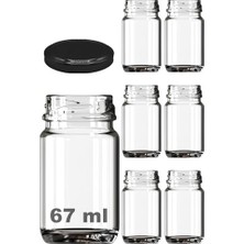 Afracam 67 ml Şeffaf Shot Kavanoz 67 cc Konserve Metal Siyah Kapaklı Cam Kavanoz 6 Adet