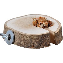 Ahşap Doğal Ağaç Kuş Tüneği Yemlikli Kütük Tünek Çap 9-11 cm