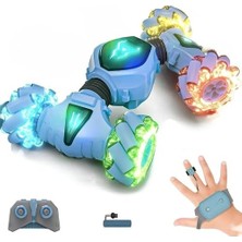 Oyuncak 2.4 Ghz Bilekten ve Uzaktan Kumandalı Işıklı 4x4 Çift Kumandalı Akrobat Araba, Şarjlı Hem Kumanda Hem De Bileklik Kontrollü 4 Teker Işıklı Full Fonksiyon (Mavi)