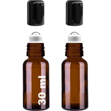 Afracam 30 ml Çelik Roll On Şişesi 30 cc Sızdırmaz Siyah Kapaklı Cam Şişe 2 Adet (Amber, 30)