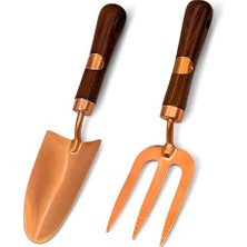Paslanmaz 2’li Bahçe Hobi Seti Kürek Dirgen Tırmık Ergonomik Ahşap Sap Tarla Balkon Sebze Çiçek Alet