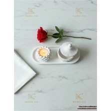 Nura Co 3'lü Dekoratif Set Kozalak Mumluk & Nervürlü Kapaklı Kutu & Oval Tepsi El Yapımı Ev Dekor Hediyelik