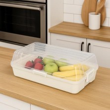 Şeffaf Kapaklı Buzdolabı Düzenleyici Kutu | 32X18 cm Plastik Gıda Organizeri | Kar Beyaz Taban | Kapaklı Saklama Kutusu, Buzdolabı ve Mutfak Için Pratik Çözüm