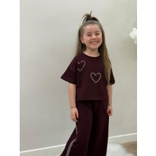 Yiğit Butik Kız Çocuk Taşlı Kalp Desenli Alt Üst Takım