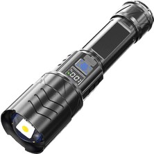 Şarjlı LED El Feneri 3 Mod Zoom Dijital Göstergeli Type-C Hızlı Şarj