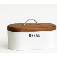 Beyaz Metal Ekmek Kutusu 33X18X18 cm | Ahşap Kapaklı Büyük Hacimli Ekmeklik | Gold Kulplu Modern Mutfak Depolama Kabı | Uzun Süre Taze Saklama