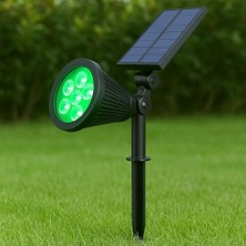 7W Yeşil Işıklı Solar LED Bahçe Armatürü – Güneş Enerjili Kazıklı & Duvar Montajlı Çim Aydınlatma Lambası – 7 Led, IP65, 90 Lümen, 140X270X95 mm