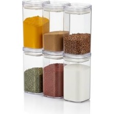 Deconox 6'lı Akrilik Vakum Kapaklı Baharatlık Seti, 300ML Sızdırmaz Contalı ve Etiket Hediyeli Erzak Saklama Kabı, Kırılmaya Dayanıklı Şeffaf Mutfak Düzenleyici