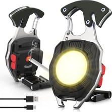 Çok Fonksiyonlu Mini Çalışma Işığı Çakmak Özellikli LED Anahtarlık El Feneri 3 Işık Kaynakları Acil Durum Için LED Güç Göstergesi Siyah (Siyah)